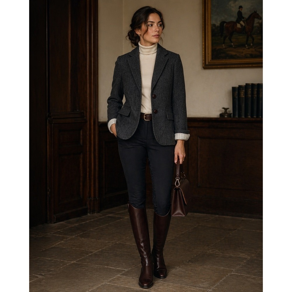 J. Crew Riding Blazer Jacket Womens 2 Gray Wool Dark Academia‎ Preppy Equestrian